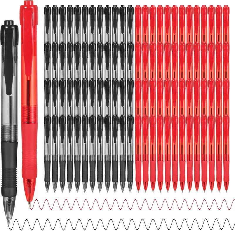 deegtran Pens Bulk, 100 Pack No Bleed Black & Red Ink Click Pens with Soft Grip, Wholesale Retractable Ballpoint Pens for Office School, Medium Point Smooth 1.0MM - Image 1
